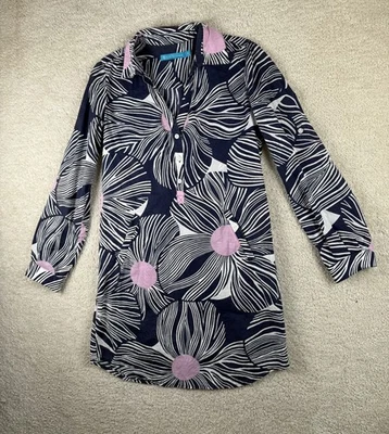 Tori Richard Shirt Dress Womens XS Navy Pink Floral Tunic Long Sleeve Hawaii - Image 1 of 4