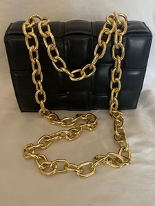 Woven Faux Leather Shoulder Chain Purse Bag Clutch Black (BOX 11) - Picture 1 of 21