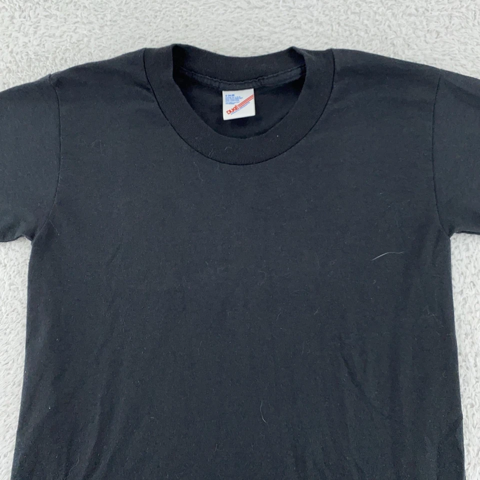 Camisa Duke XXS Vintage Negra Hecha en EE. UU. 50/50 Blanco Puntada Única Camiseta Años 80 Foto 1 de 4