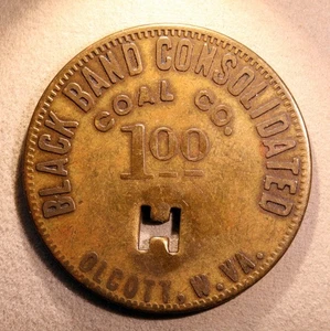 Gettone scrip carbone West Virginia - Console banda nera. Coal Co., $1, Olcott, W.Va. - Foto 1 di 2