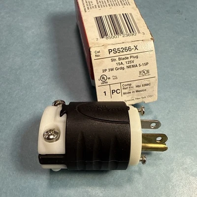 Plugue conector macho NEMA 5-15P 125V Pass & Seymour 5266-X lâmina reta 15A - Imagem 1 de 4