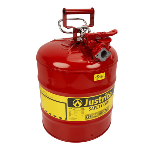 Justrite 5 Gallon Safety Can for Flammables, Red, Stainless Steel Hose ...