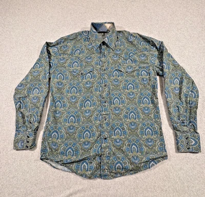 Camisa Stetson Para Hombres Mediana Azul Verde Paisley Perla Snap Vaquero Occidental Foto 1 de 4