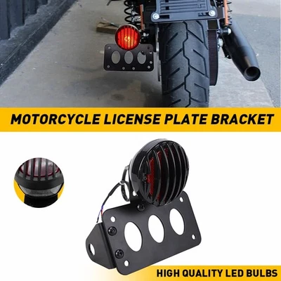 Motorcycle Rear LED Brake Tail Light Side Mount License Plate Bracket with Light - Image 1 of 4
