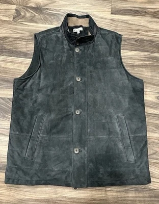 Peter Millar Vest Mens Large Black Suede Goatskin Leather Zip Golf Wool Collar - Image 1 of 4