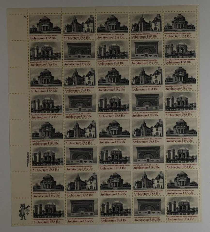 US SCOTT 1928-1931 PANE OF 40 ARCHITECTURE USA STAMPS 18 CENT FACE MNH - Image 1 of 1