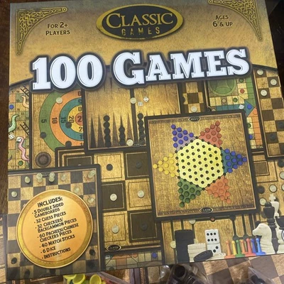 Ambassador 100 Classic Games Chess Checkers Solitaire Tic Tac Toe Pachisi Goose - Image 1 of 3