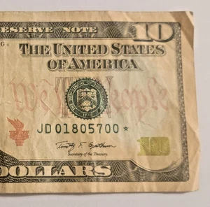 Ten Dollar $10 STAR 2009 Fed Note ~ FANCY SERIAL - Rating 88.2% (Almost Cool) ~ - Picture 1 of 2