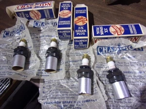 Set of Four Repro Model A B Ford Champion 3X Spark Plugs Brass Tops New in Boxes - Picture 1 of 3