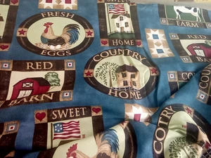 Fabric Yardage 3-yds 44Wx113L Cotton 4-Quilt Fresh Eggs Farm Country Red Barn - Picture 1 of 10