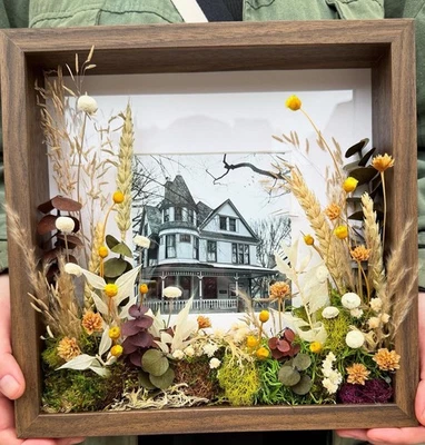 Custom  Shadow Box Wall Art Floral Frame with  Home Photo Handmade Gift  - Image 1 of 2