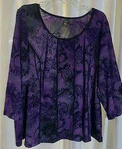 Sere Nade Purple & Black Stretchy Top w Burnout Velvet Whimsigoth Plus 2X  - Picture 1 of 4