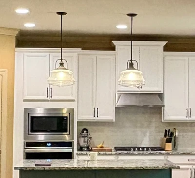 Pair of Garvey ceiling pendant lights oil rubbed bronze 14-inch diameter - Image 1 of 2