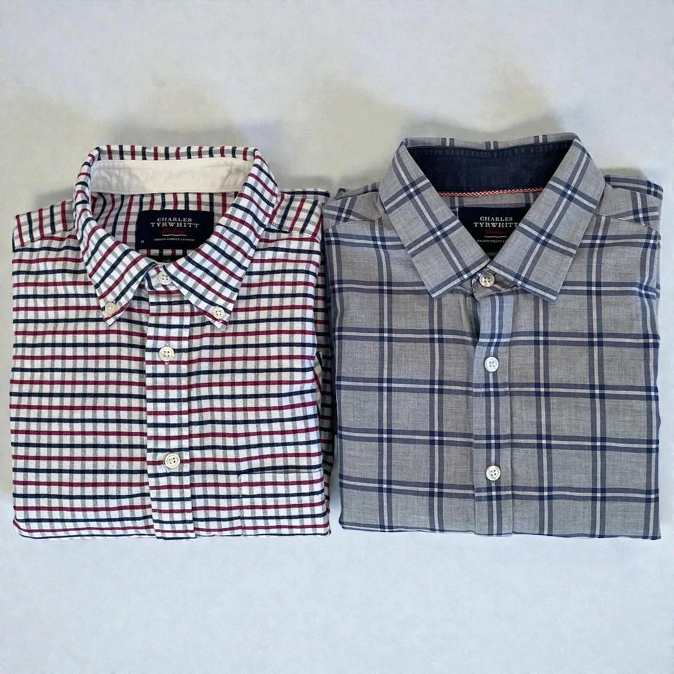 Lote de 2 Camisas de Fin de Semana Charles Tyrwhitt Usadas en Excelente Condición Para Hombres M Algodón A Cuadros Calce Ajustado LS Foto 1 de 4