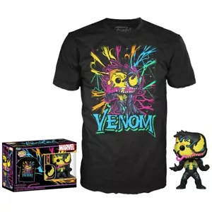 Funko Pop Marvel Venom 869 Eddie Brock Blacklight Figure & Tee T-shirt Size M - Picture 1 of 2