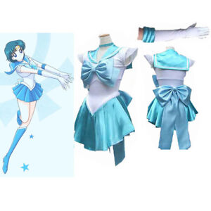 Sailor Moon Costume Sailor Mercury Cosplay Uniform Party Fancy Dress with Gloves
