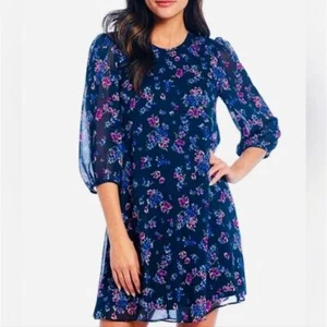 Calvin Klein Floral 3/4 Sleeve Knee High Dress Women's Size US 10 Multicolor - Picture 1 of 5