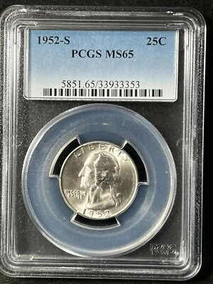 1952-S  25C Washington Quarter Dollar PCGS MS65  33933353 - Image 1 of 2