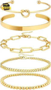 Gold Bracelets for Women Stack,14K Gold Plated Bangle Cuff Bracelet Stack Adjust - Picture 1 of 7