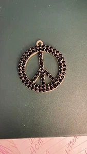 1.75 Inch Peace Sign Pendant Charm Gold Color And Black Crystal - Picture 1 of 1