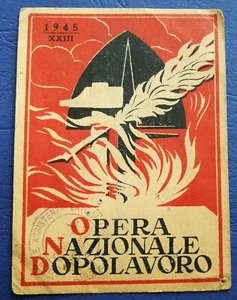 ORIGINAL FASCIST CARD TESSERA OPERA NAZIONALE DOPOLAVORO R.S.I. ANNO 1945 O.N.D. - Picture 1 of 9