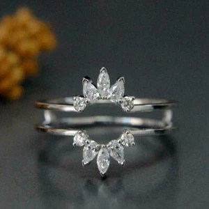 1CT Lab Created Diamond Enhancer Engagement Ring Women 14k White Gold Finish - Picture 1 of 3