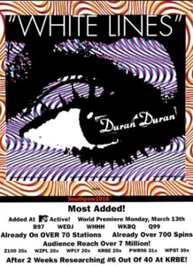 1995 Duran Duran "White Lines" Song Release Music Industry Promo Reprint Ad - Picture 1 of 1