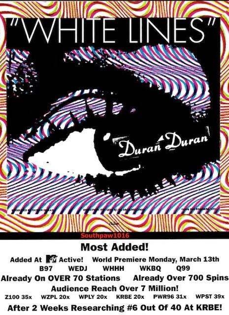 1995  Duran Duran "White Lines" Song  Release Music Industry Promo Reprint Ad - Image 1 of 1