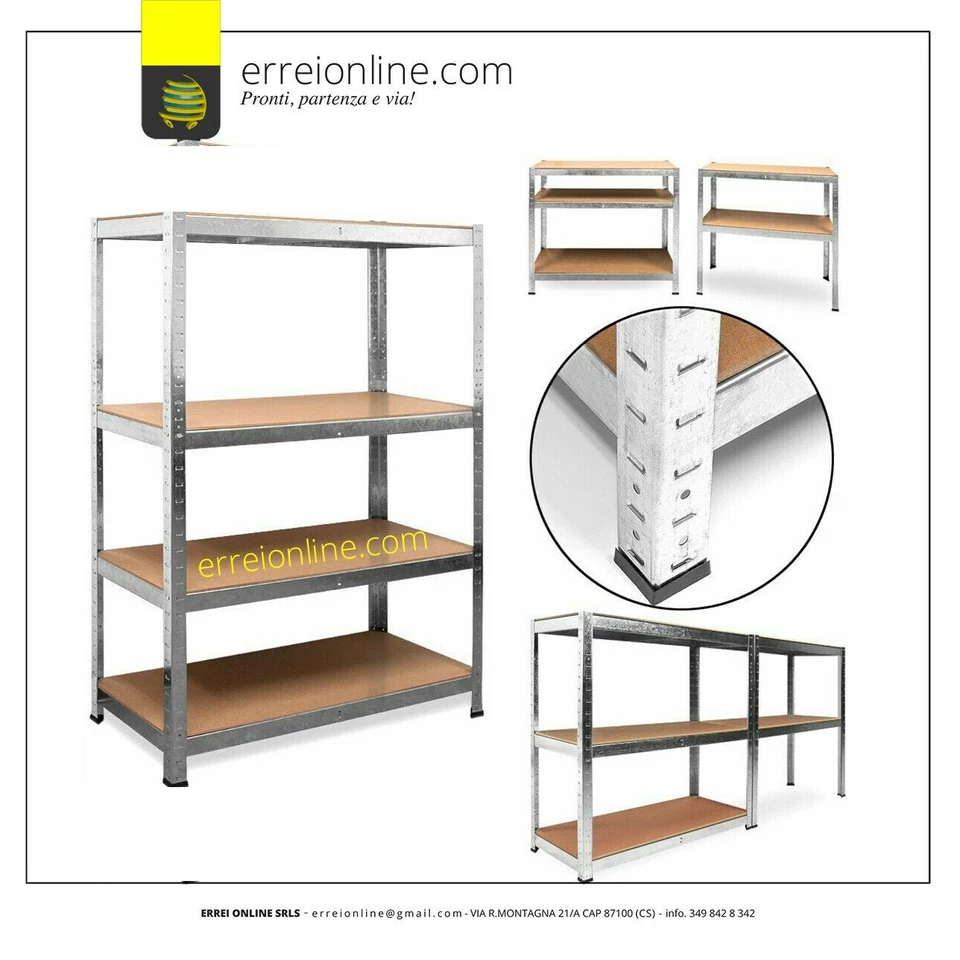 Scaffale 4 Ripiani Mensola Metallo Zincato Garage Cucina Carichi Pesanti 875 kg - Immagine 1 di 1