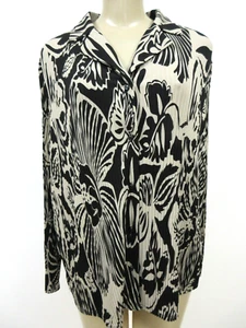 ADRIANNA PAPELL BLACK & KHAKI FLORAL DESIGN LONG SLEEVE STRETCH BLOUSE SIZE XL - Picture 1 of 7