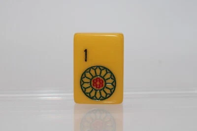 Bakelite MAH JONG TILE " 1 Flower Wheel  " Butterscotch   Vintage Tile - Image 1 of 2