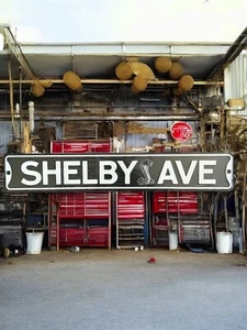 SHELBY AVE SIGN WITH COBRA BLACK -WHITE 20” x 3.33" metal, garage, man cave - Picture 1 of 6