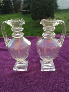 2 x Antique Crystal Georgian Gustavarian Kosta Boda jugs square base ringed neck - Picture 1 of 12