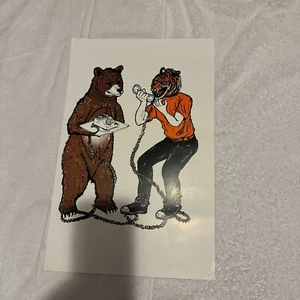 Original Siebdruck Poster Kunst lustiger Tiger am Telefon mit Braunbär Größe 17x11 - Bild 1 von 3