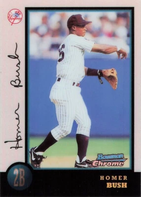 Homer Bush Bowman Chrome 1998 Baseball Card #166 REFRACTOR - Image 1 of 2