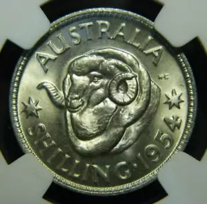 1954 AUSTRALIA 1 SCELLINO ~ NGC MS 66 ~**TOP POP** (Box#9-11) - Foto 1 di 5