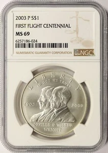 2003-P $1 First Flight Centennial Commemorative Silver Dollar NGC MS69 - Picture 1 of 2