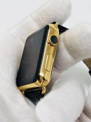 24K Gold 42MM Apple Watch SERIES 2 with Black Leather Band - Image 1 of 4