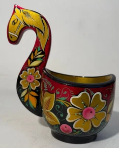 Cucharón taza pintado a mano caballo tallado Khokloma arte popular ruso vintage 5,5" H - Imagen 1 de 8