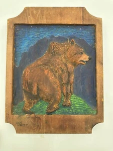 Vintage Holz handgeschnitzt Bär Wandbehang Plakette Wohndeko  - Bild 1 von 9