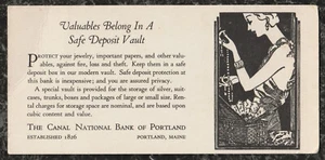 Secador de tinta de la década de 1920 Canal National Bank Portland Maine 6,25x3 mujer sostiene joyas - Imagen 1 de 2