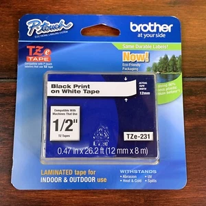 New! Brother Genuine P-touch TZe-AF231 Tape 1/2" 0.47in x26.2ft Black On White - Picture 1 of 2