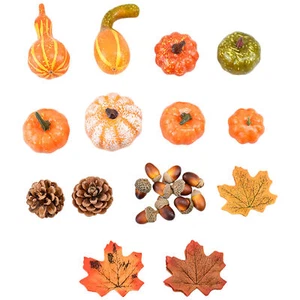 Halloween Miniature Pumpkins Pine Cones Acorns Maple Leaves Realistic Props Deco - Picture 1 of 12