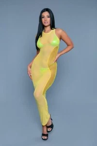 sexy BE WICKED mesh FISHNET side HIGH neck RACERBACK bikini COVER up MAXI dress - Picture 1 of 2