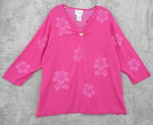 Quacker Factory Sweater 1X Tropical Silk Blend Floral Beaded Art to Wear Knit - Picture 1 of 11