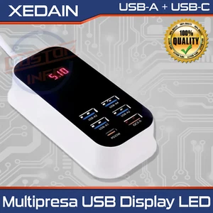 Caricatore USB multiplo x6 PD 30W tipo C caricabatterie rapido Display a LED - Imagen 1 de 9