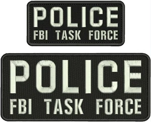 POLICE FBI TASK FORCE EMB PATCH 4.75X11 & 3X7 VELCR@ ON BACK SILVER ON BLACK - Picture 1 of 2