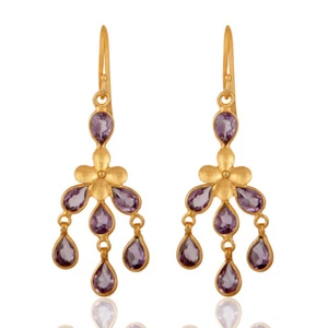 Handmade 925 Silver Designer Amethyst Gemstone Chandelier Fashion Earrings - Picture 1 of 3