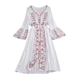 Women Dress Bohemian Summer Dress Casual Breathable Comfortable Cotton Beach - Picture 1 of 27