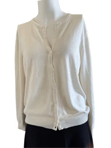 Eddie Bauer L weiß elfenbein 100% Baumwolle Knopfleiste Strickjacke Pullover - Bild 1 von 4